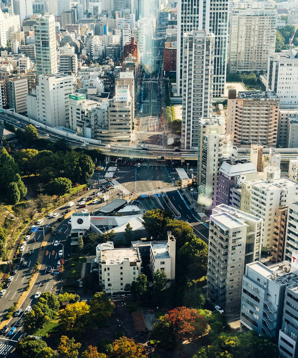 An aerial view of a dense city